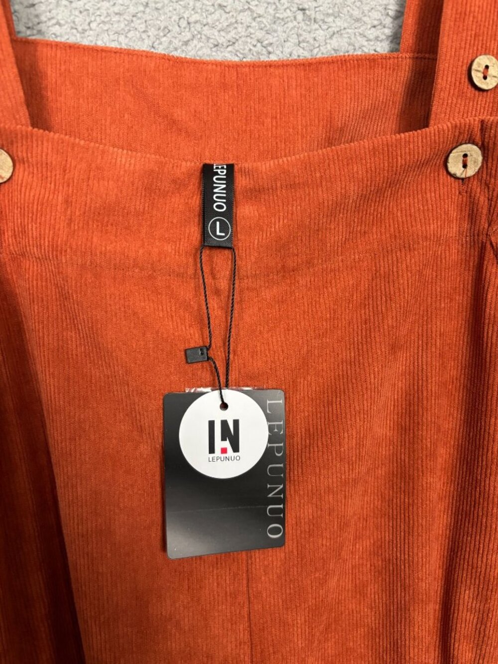 Lepunuo Women's Rust Orange Corduroy Overalls Wide-Leg Jumpsuit Large NWT's - Picture 6 of 8